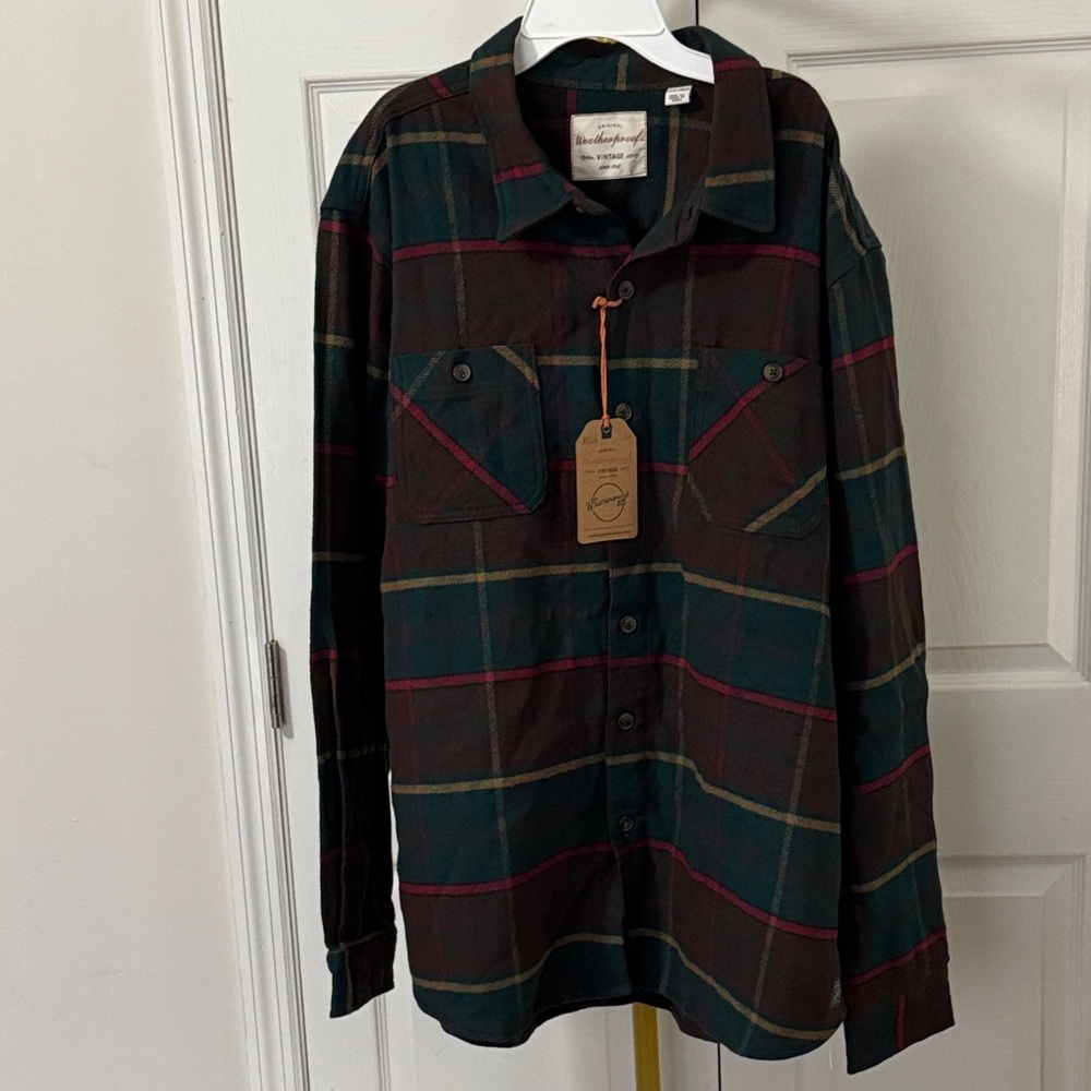 Weatherproof Men’s Plaid Flannel Shirt Shirt - Green and Brown